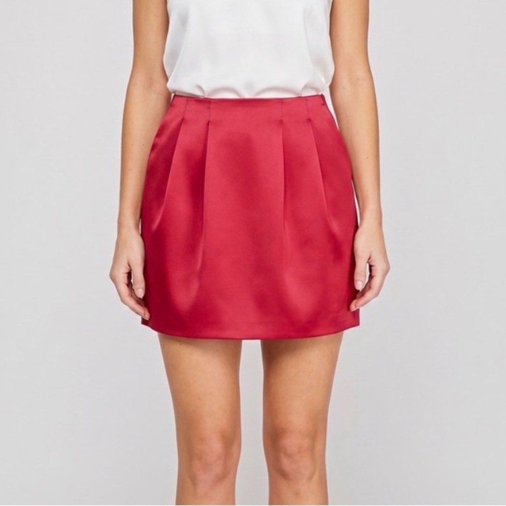 Endless Rose Satin Pleated Mini Skirt Pink Fuchsia Pockets High-Waisted Size M